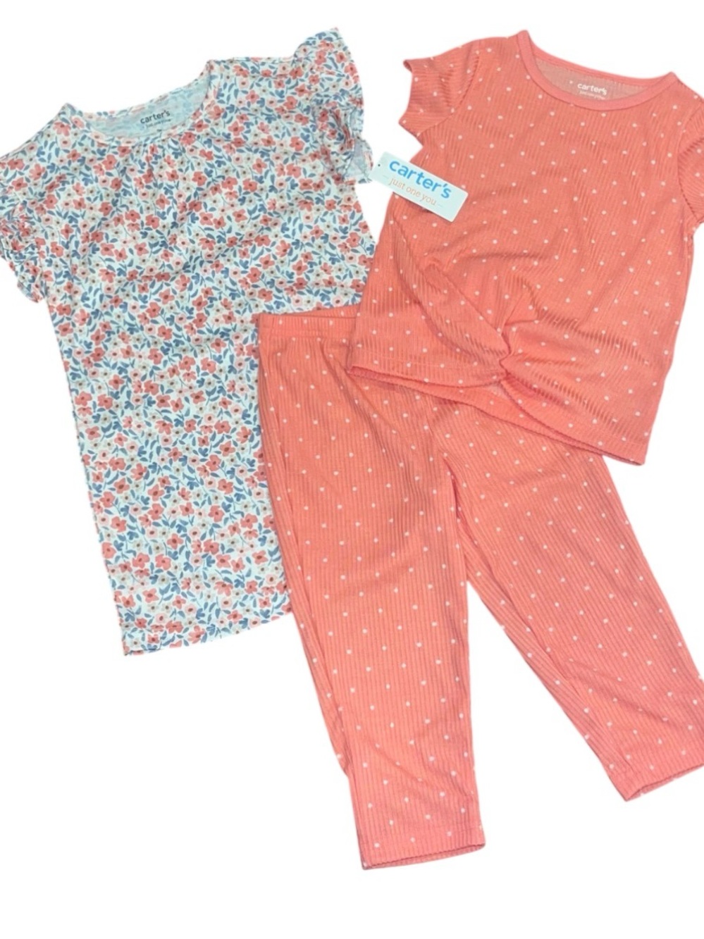 Carters Pink Blue White Three Piece Dress Short Sleeve Shirt Pants NWT Set 2T